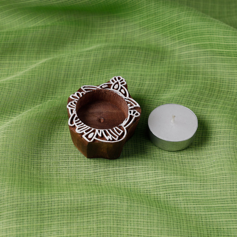 Hand Carved Sheesham Wood Block Tealight Candle Holder Online at iTokri.com