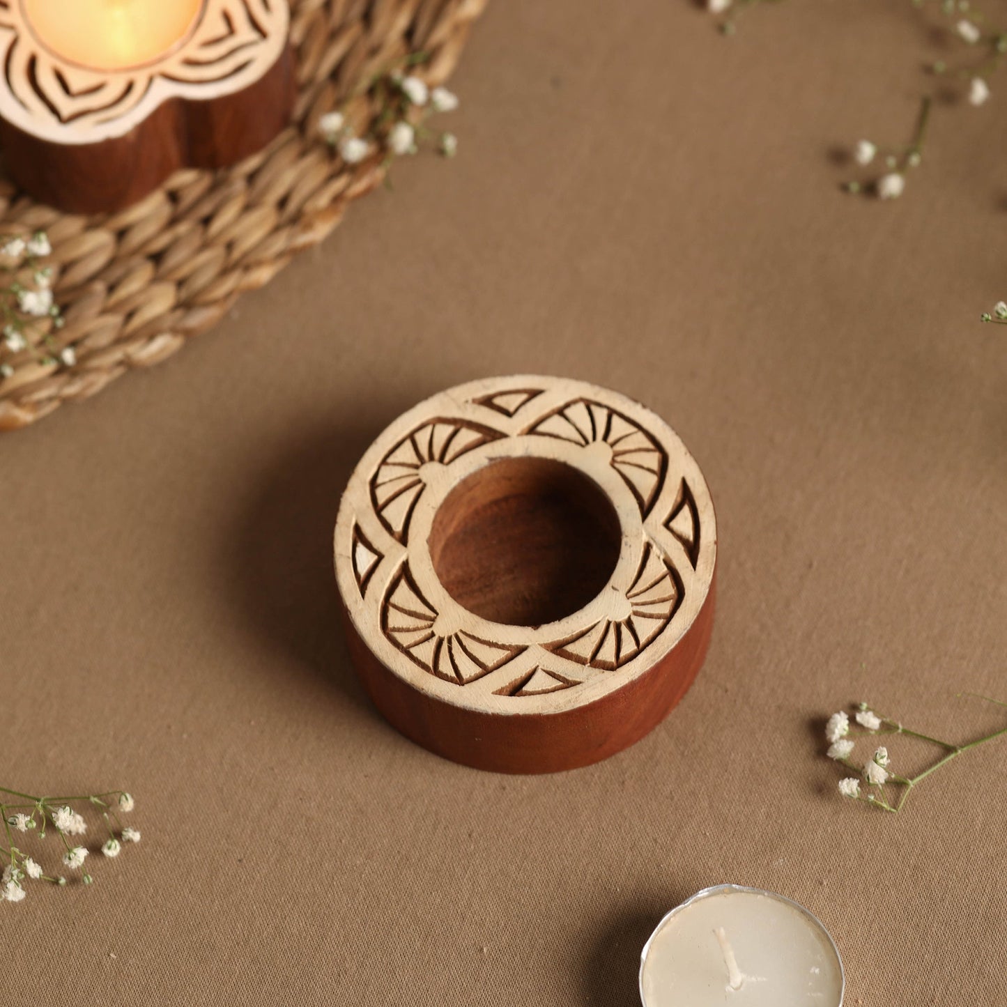 Wood Block Tealight Candle Holder - Buy Hand Carved Sheesham Candle Holder