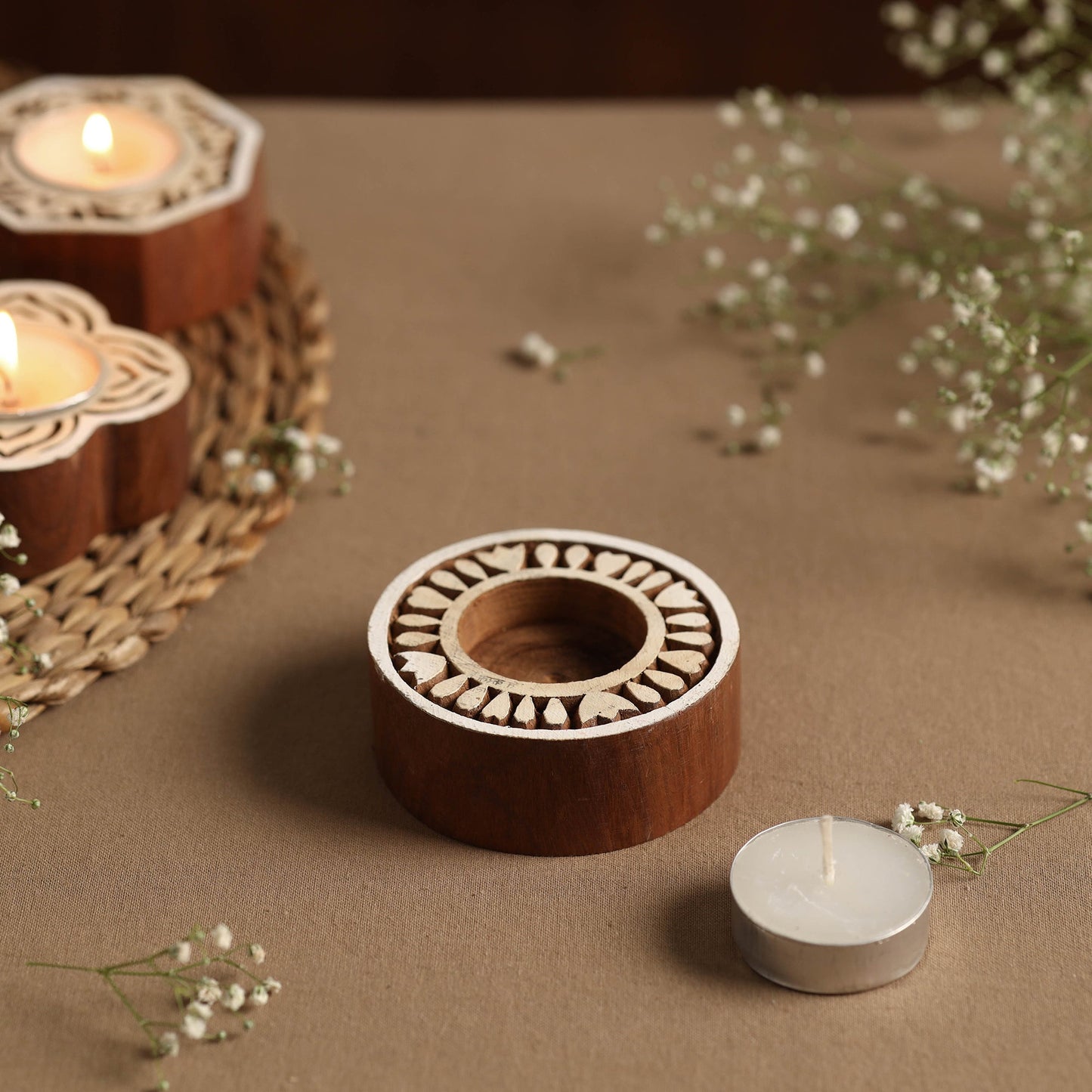 Wood Block Candle Holder - Buy Hand Carved Sheesham Tealight Candle Stand