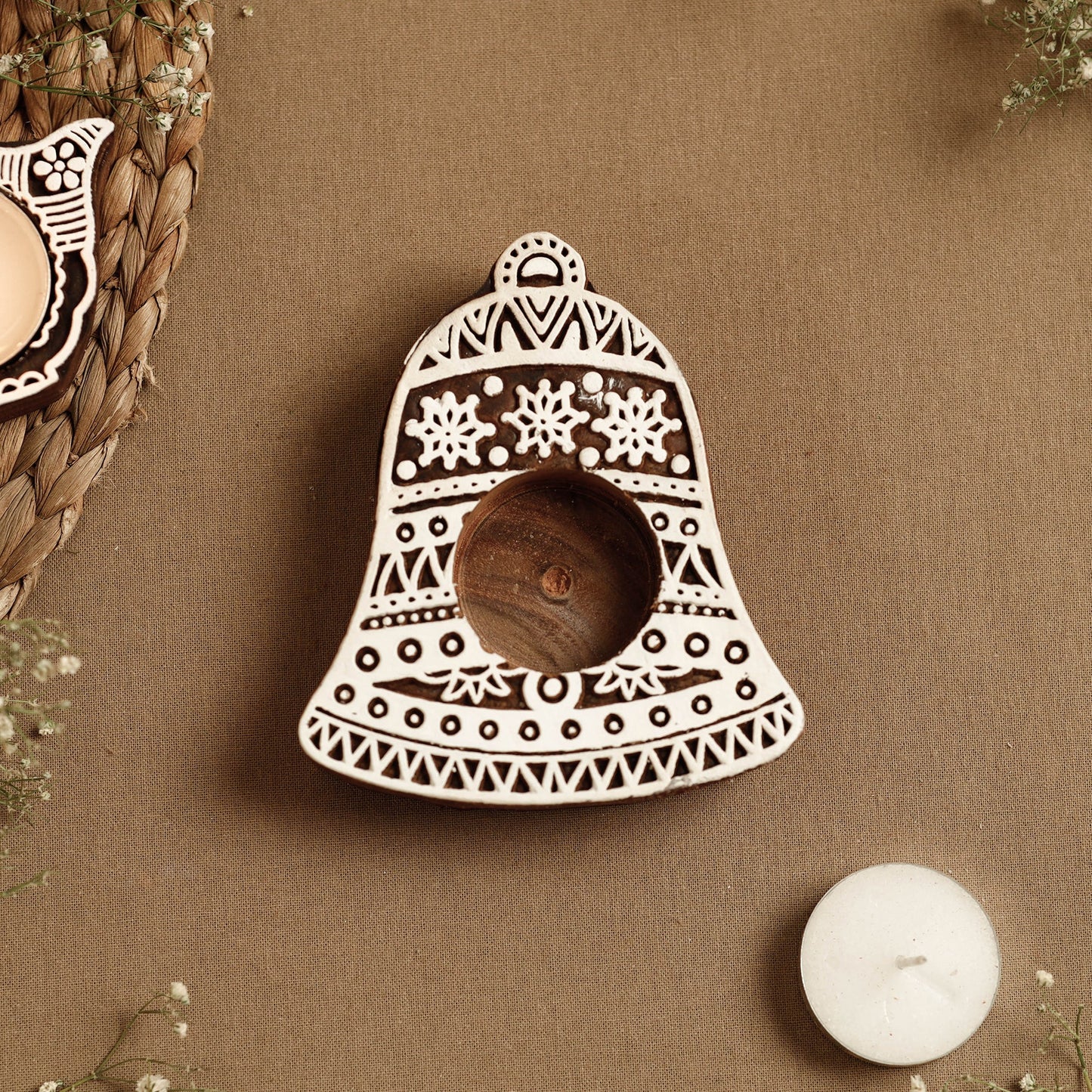 Hand Carved Sheesham Wood Block Tealight Candle Holder Online at iTokri.com