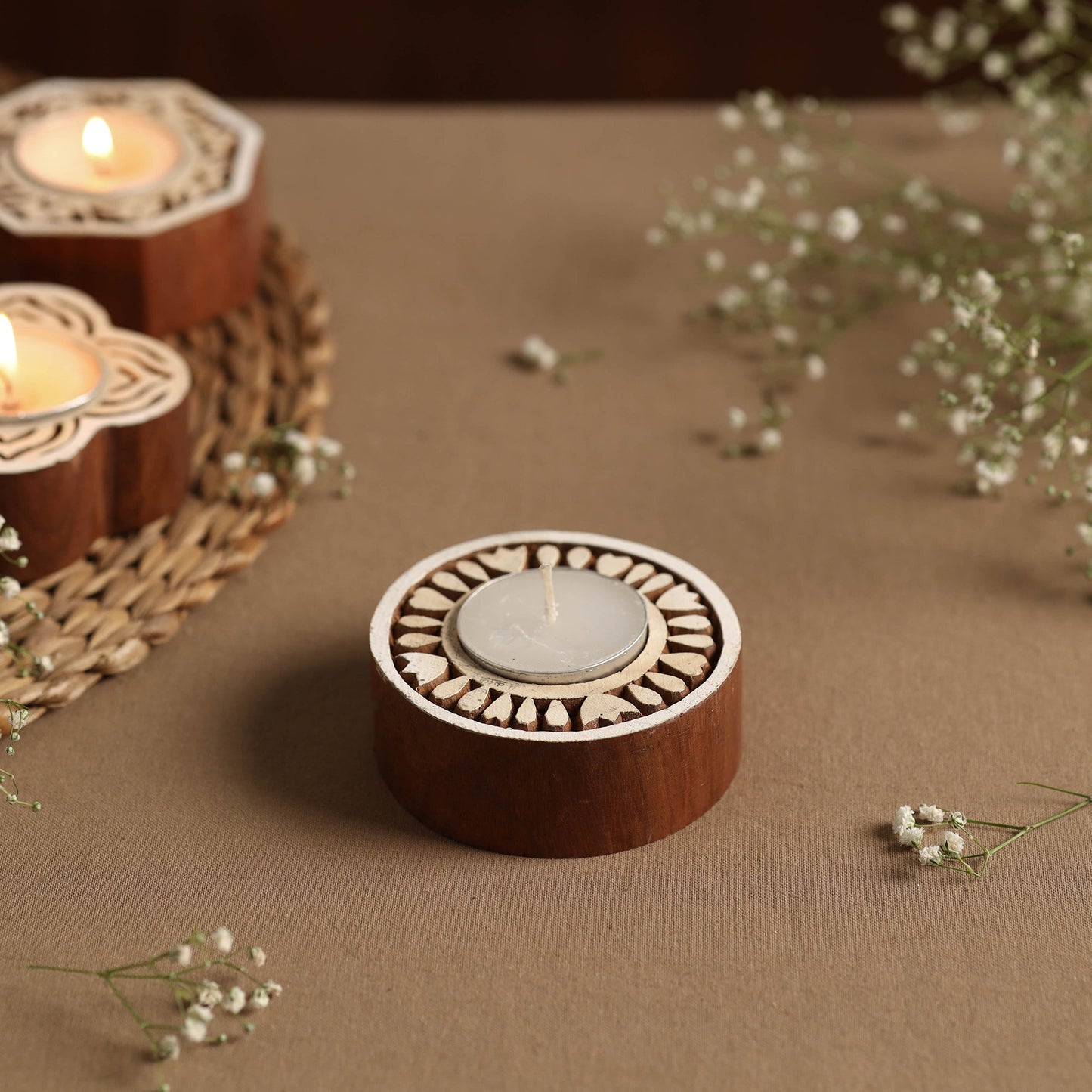 Wood Block Candle Holder - Buy Hand Carved Sheesham Tealight Candle Stand