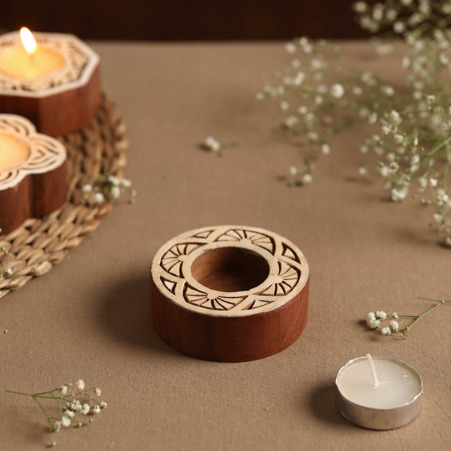 Wood Block Tealight Candle Holder - Buy Hand Carved Sheesham Candle Holder