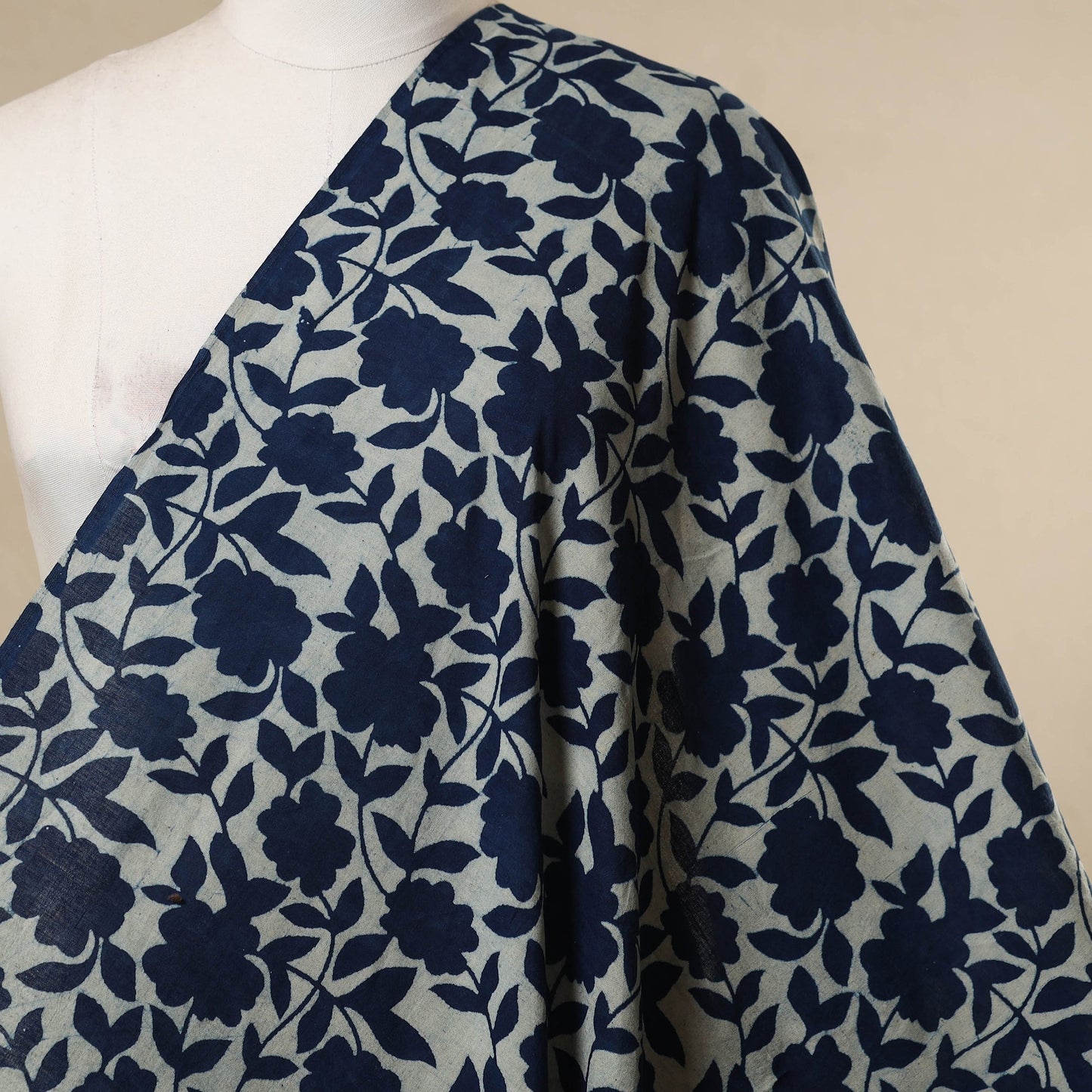 Hand cotton indigo bagru fabric 11 - handcrafted