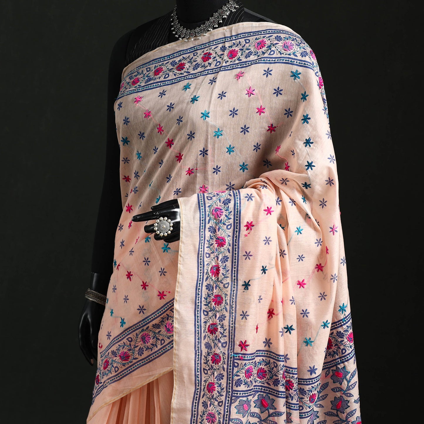 Hand embroidered chanderi silk chapa work phulkari saree 28