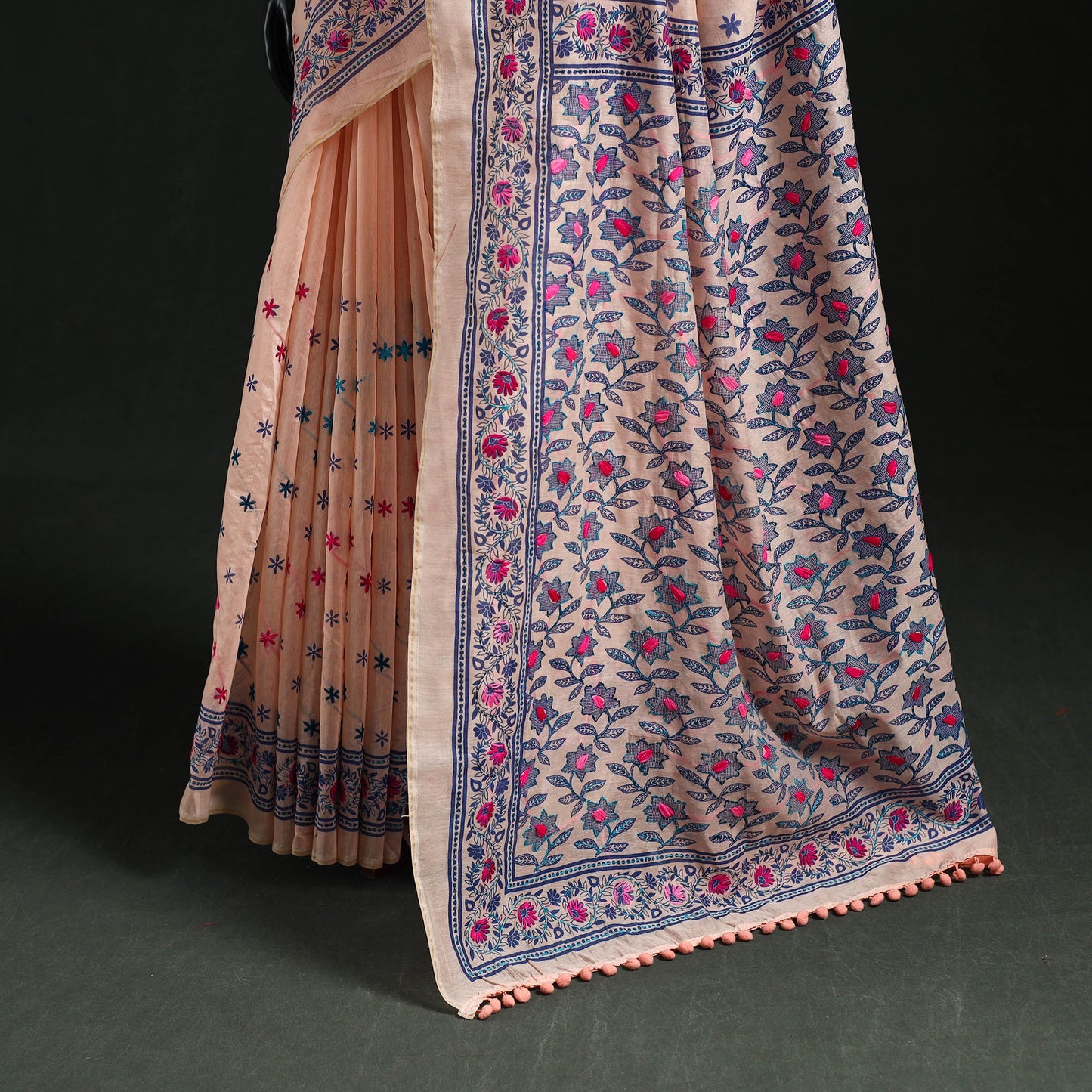 Hand embroidered chanderi silk chapa work phulkari saree 28