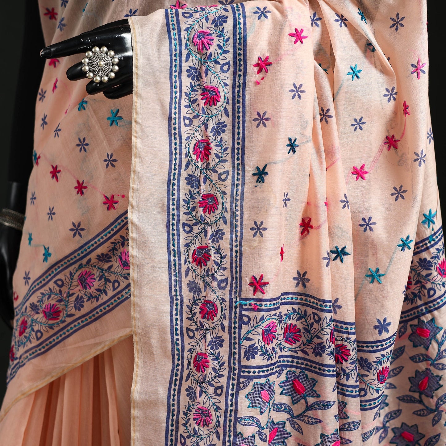 Hand embroidered chanderi silk chapa work phulkari saree 28