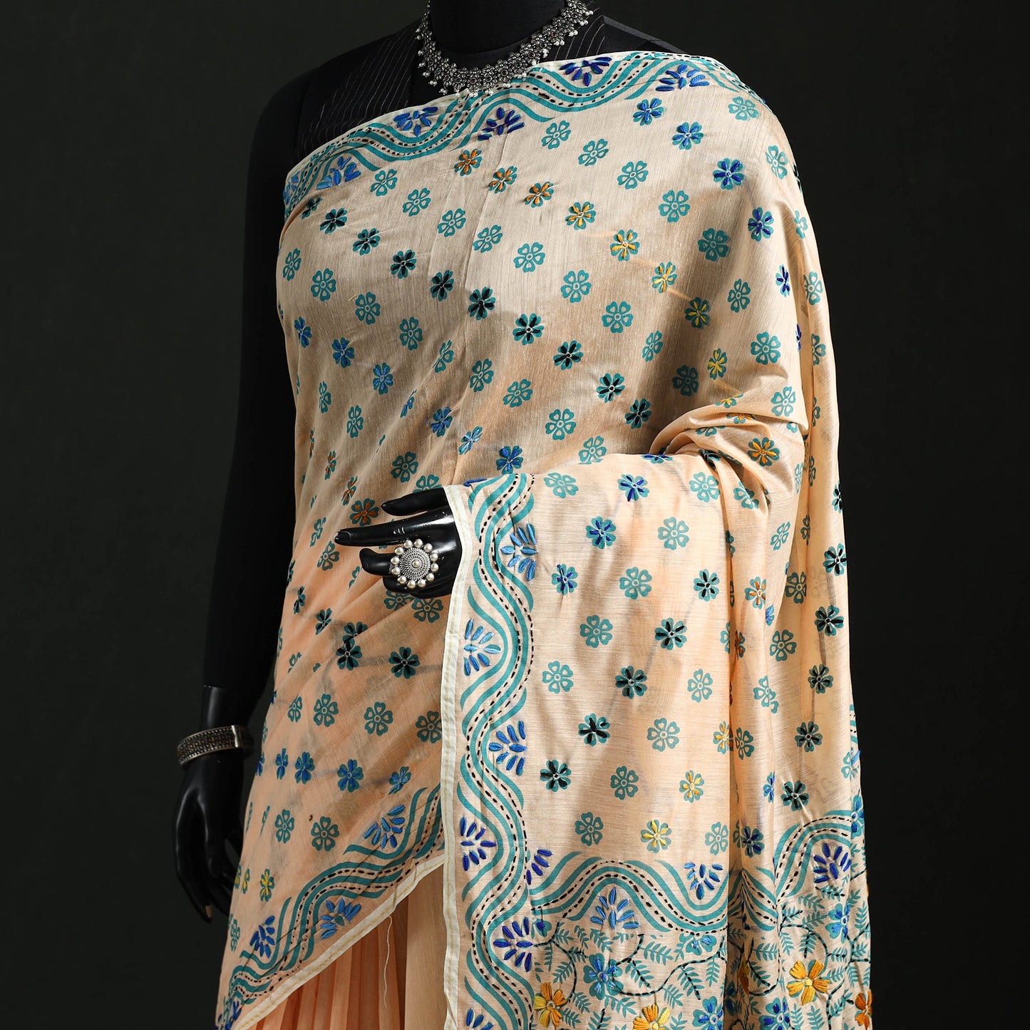 Hand embroidered chanderi silk chapa work phulkari saree 29