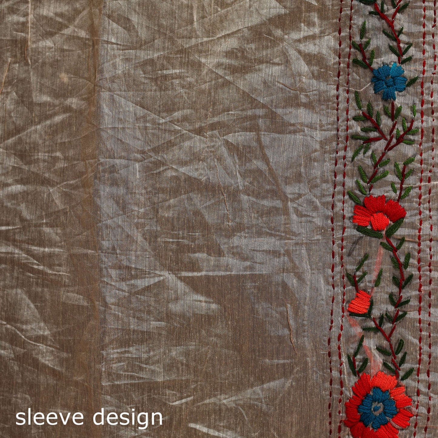 Hand embroidered chanderi silk chapa work phulkari saree 35