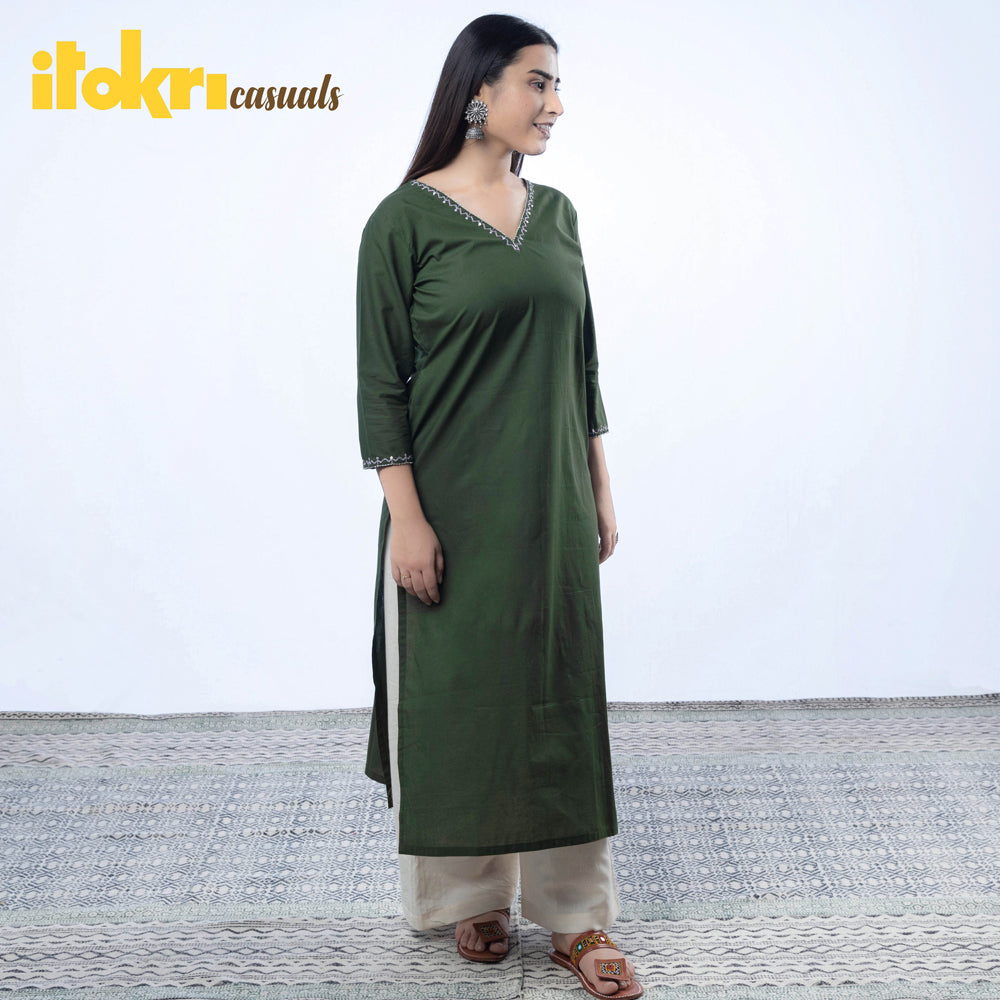 iTokri Casuals - Hand Embroidered Cotton Long Kurta