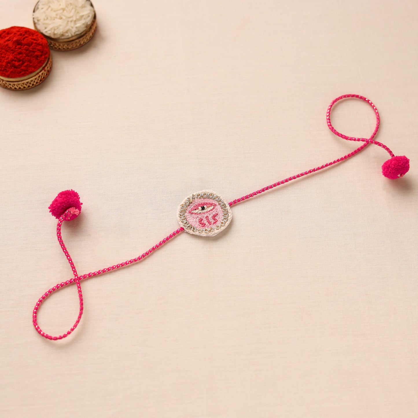 Hand Embroidered Thread Work Rakhi