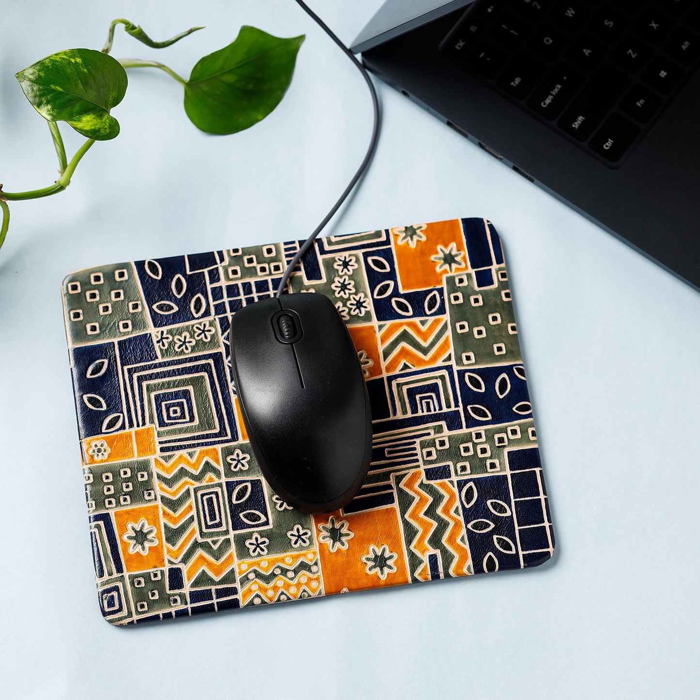 Handcrafted Embossed Leather Mouse Pad