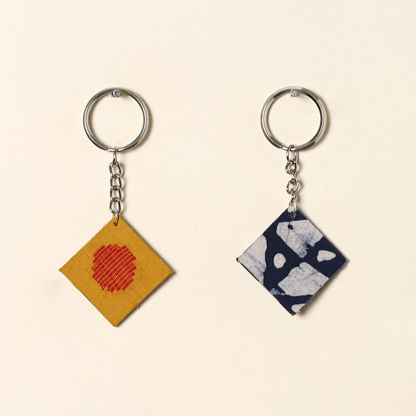 Handcrafted fabric embellished wood keychain (set of 2) 05