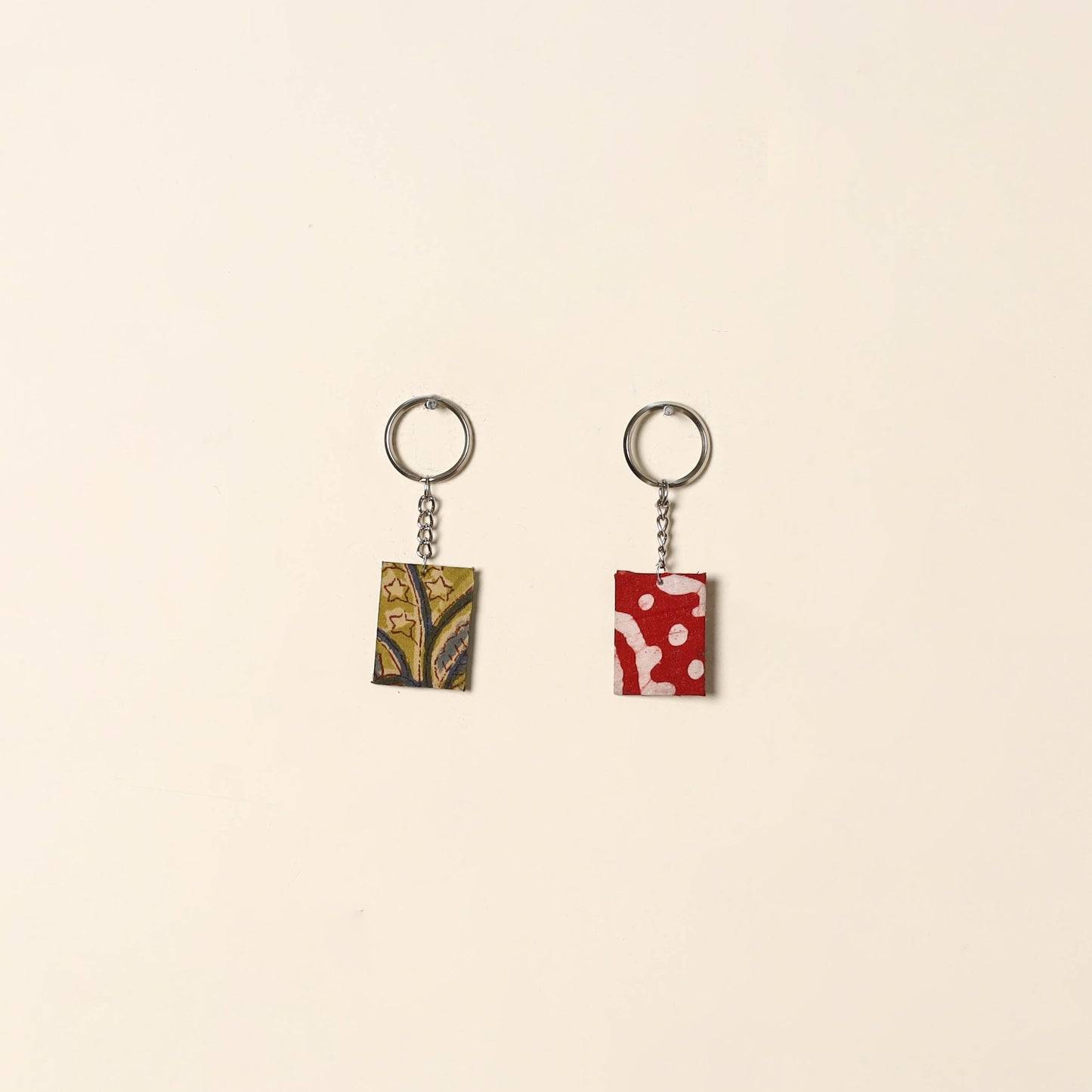 Handcrafted fabric embellished wood keychain (set of 2) 09