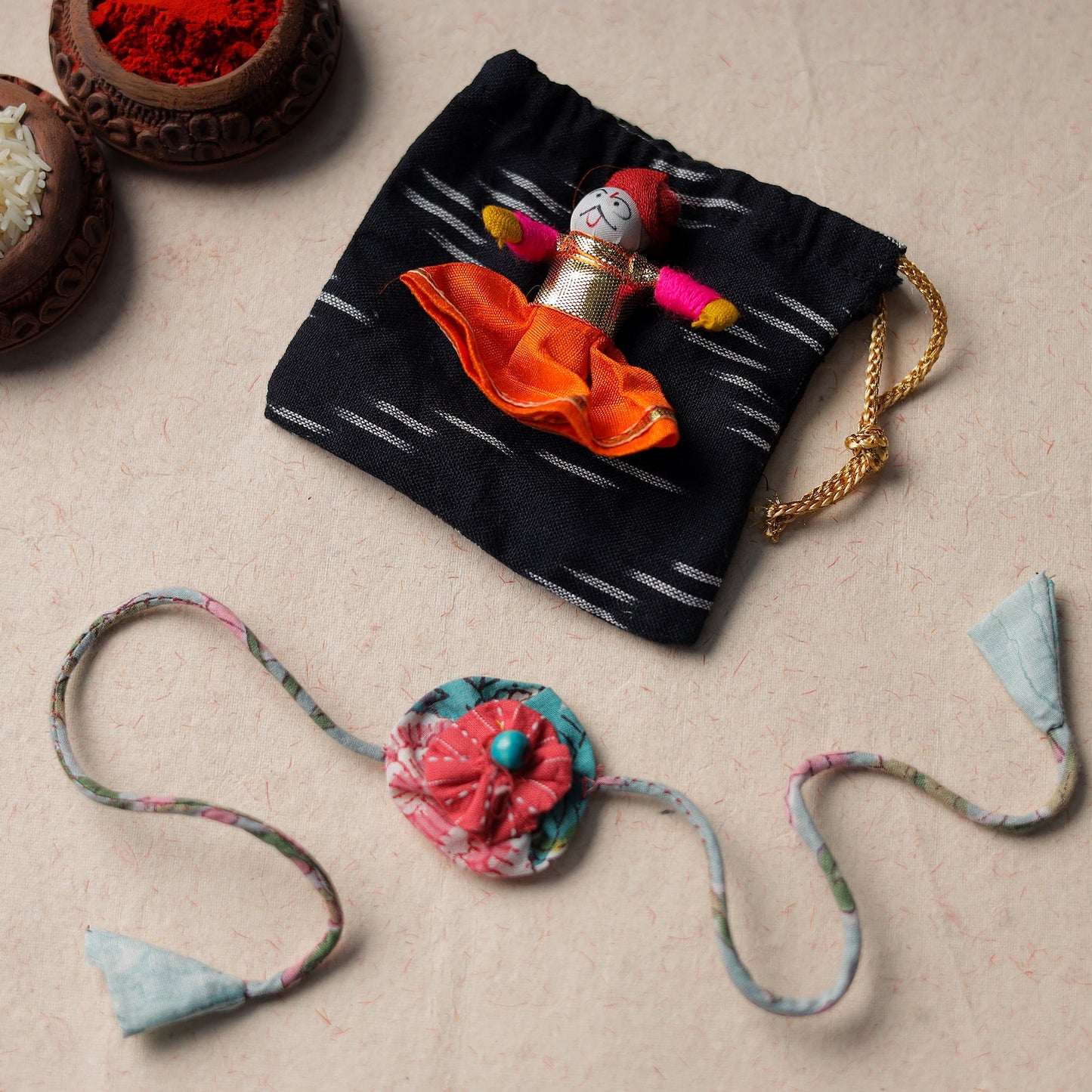 Handcrafted Flower Bead Work Fabart Rakhi 36