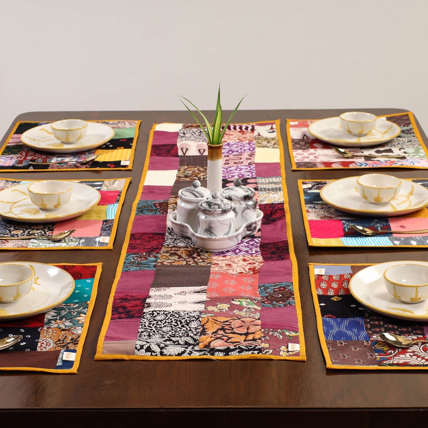 Handcrafted cotton fusion table runner set (set of 7) 35