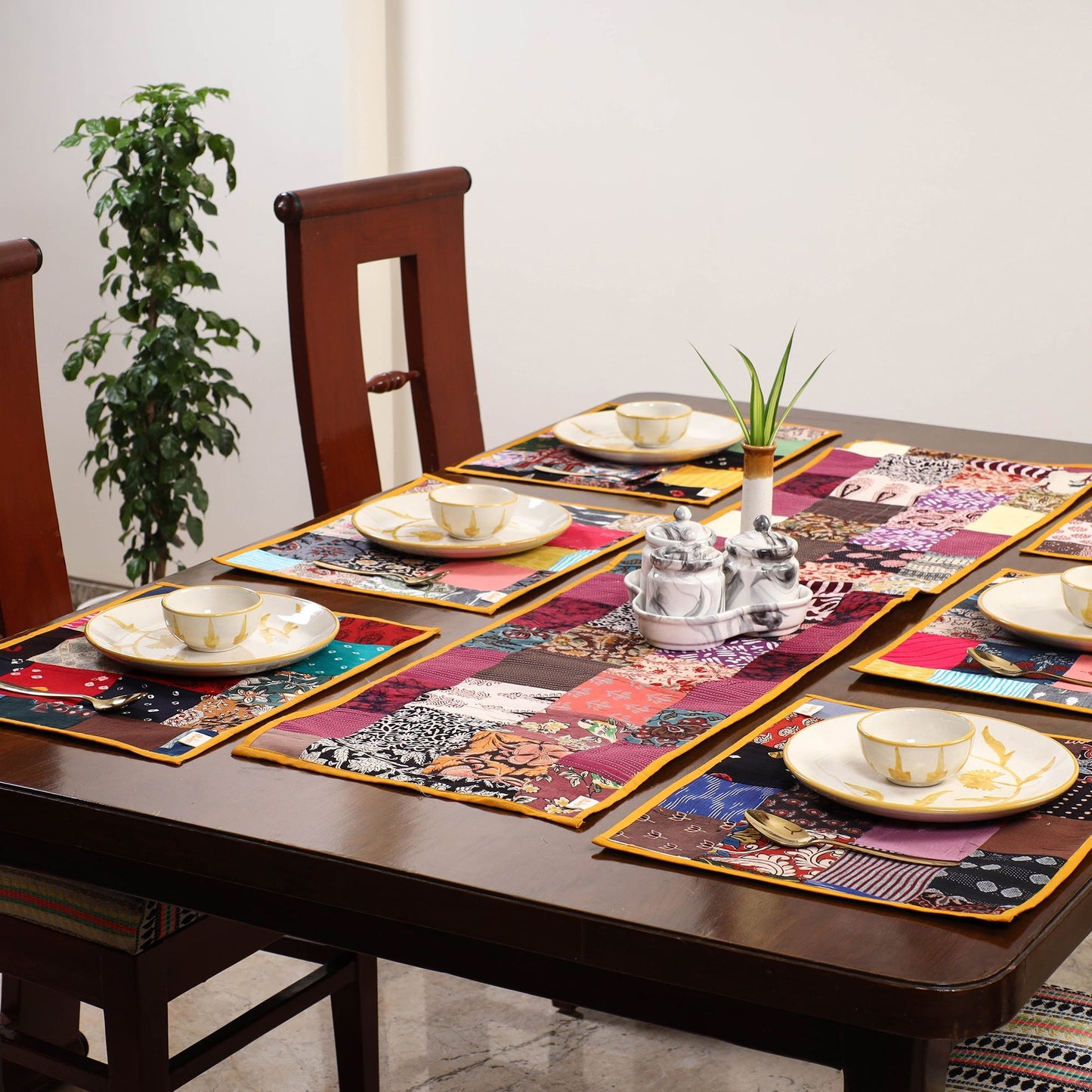 Handcrafted cotton fusion table runner set (set of 7) 35