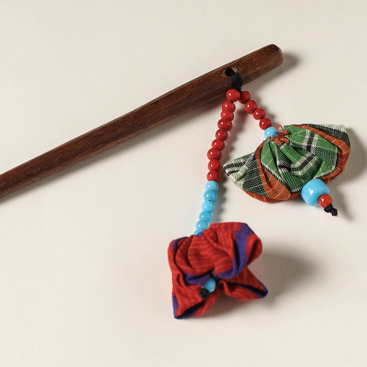 Handcrafted Gamcha Fabart Beadwork Wooden Juda Stick by Rangila Dhaga