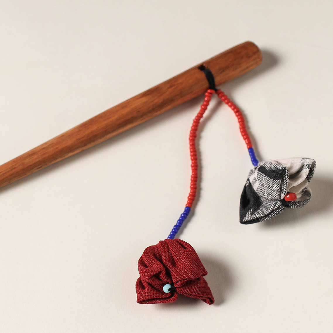 Handcrafted Gamcha Fabart Beadwork Wooden Juda Stick by Rangila Dhaga
