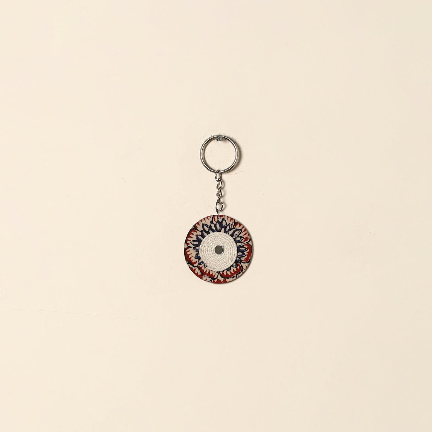 Handcrafted jute fabric embellished wood keychain 11