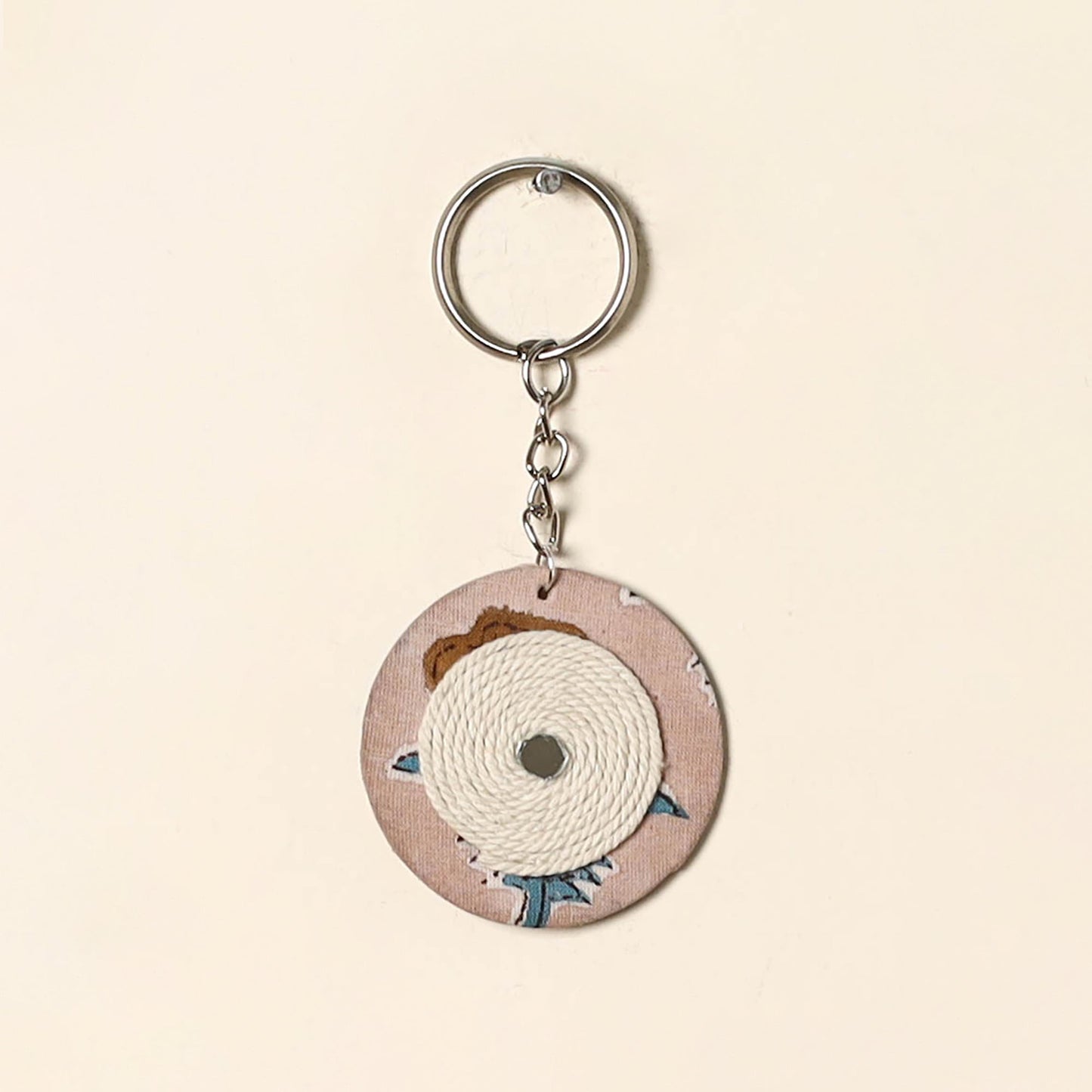 Handcrafted jute fabric embellished wood keychain 12