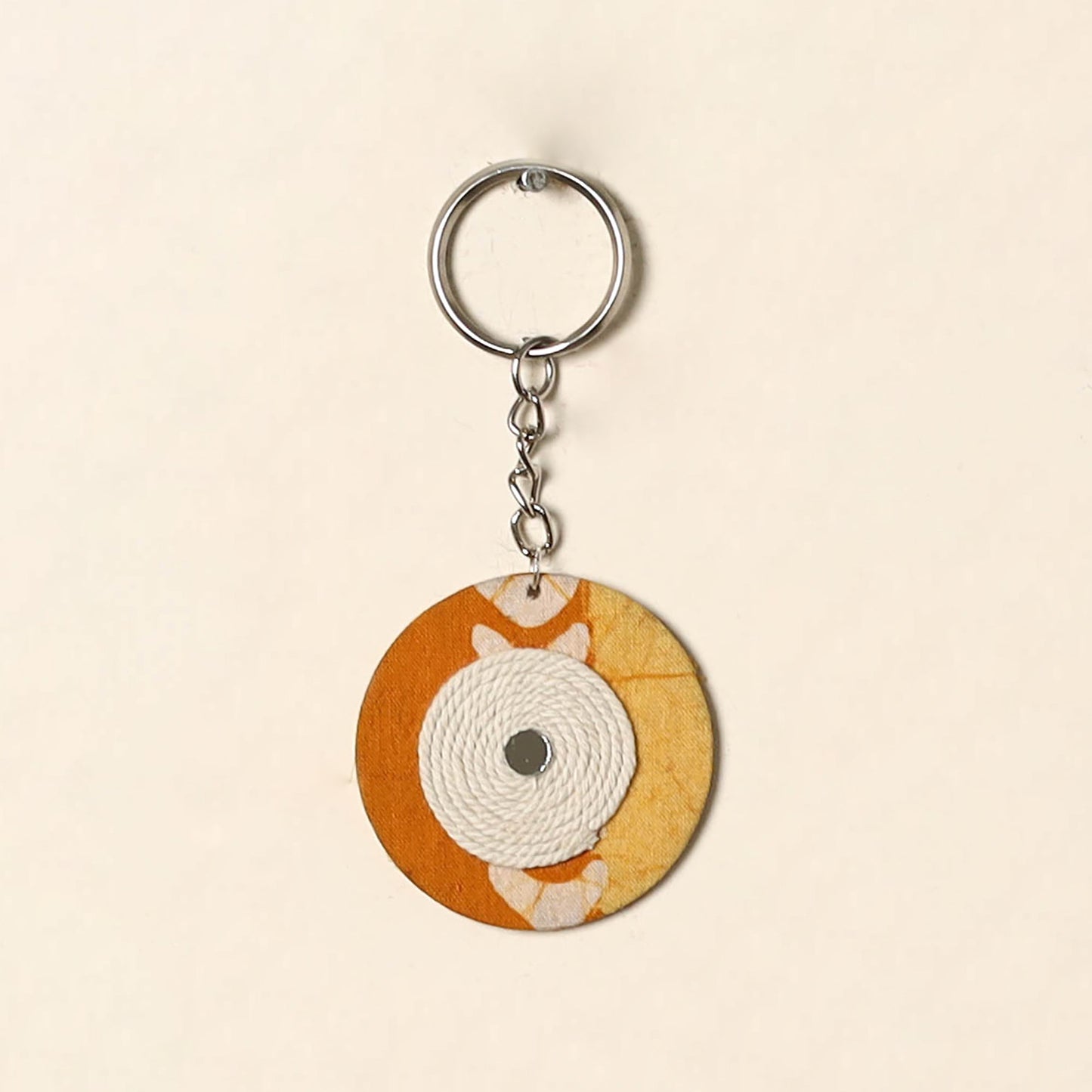 Handcrafted jute fabric embellished wood keychain 15