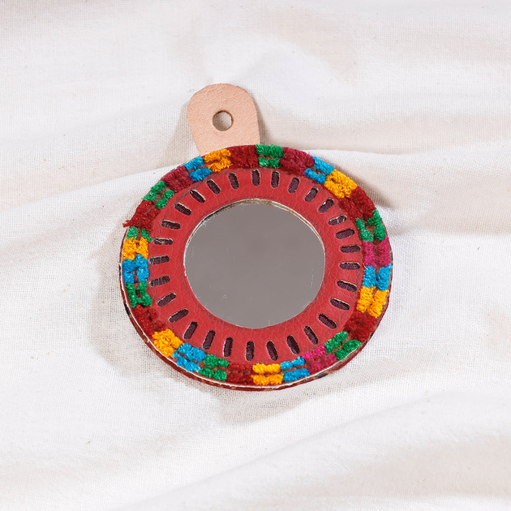 Handcrafted Red Kutch Hand Mirror (small)