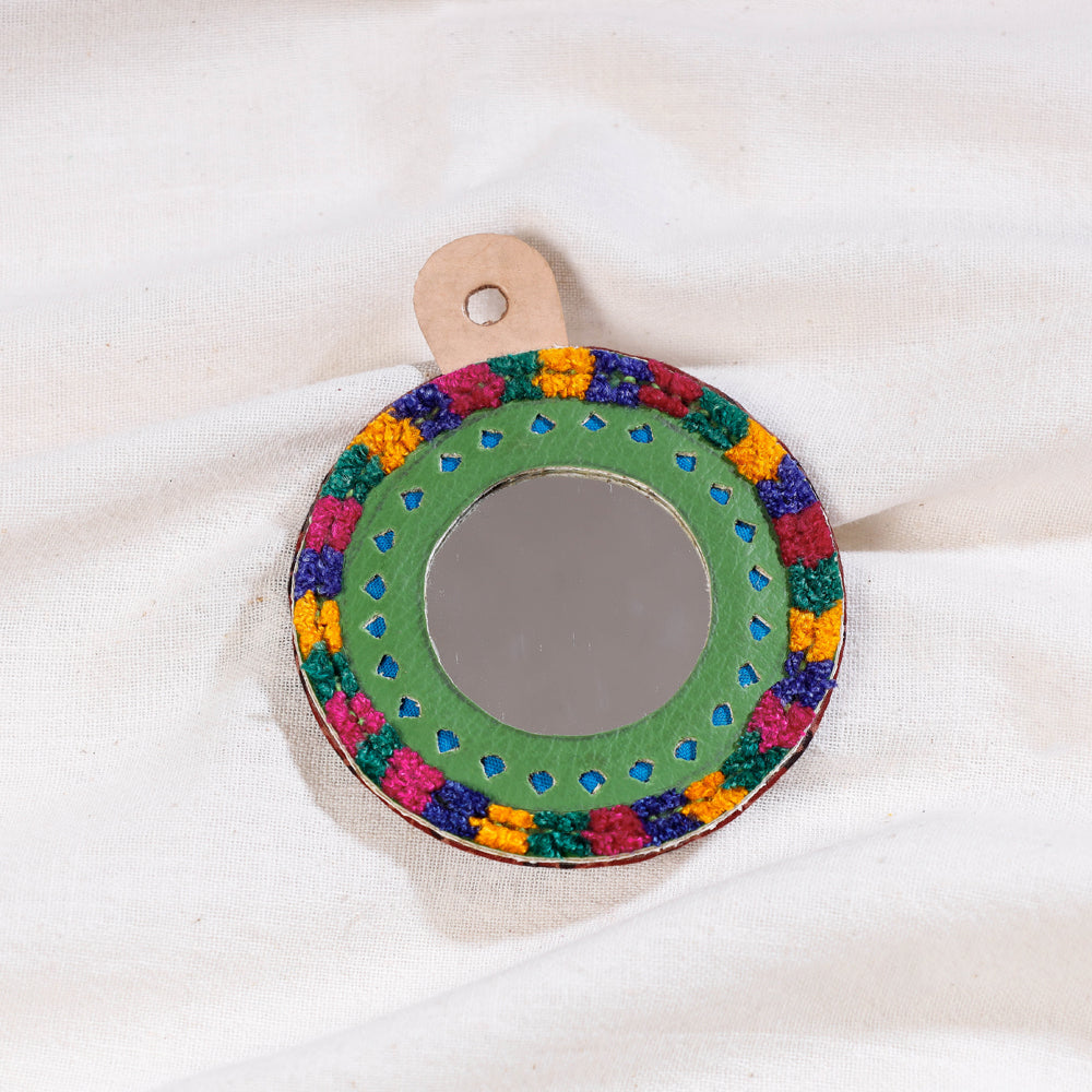 Shop Green Handcrafted Kutch Hand Mirror (small)