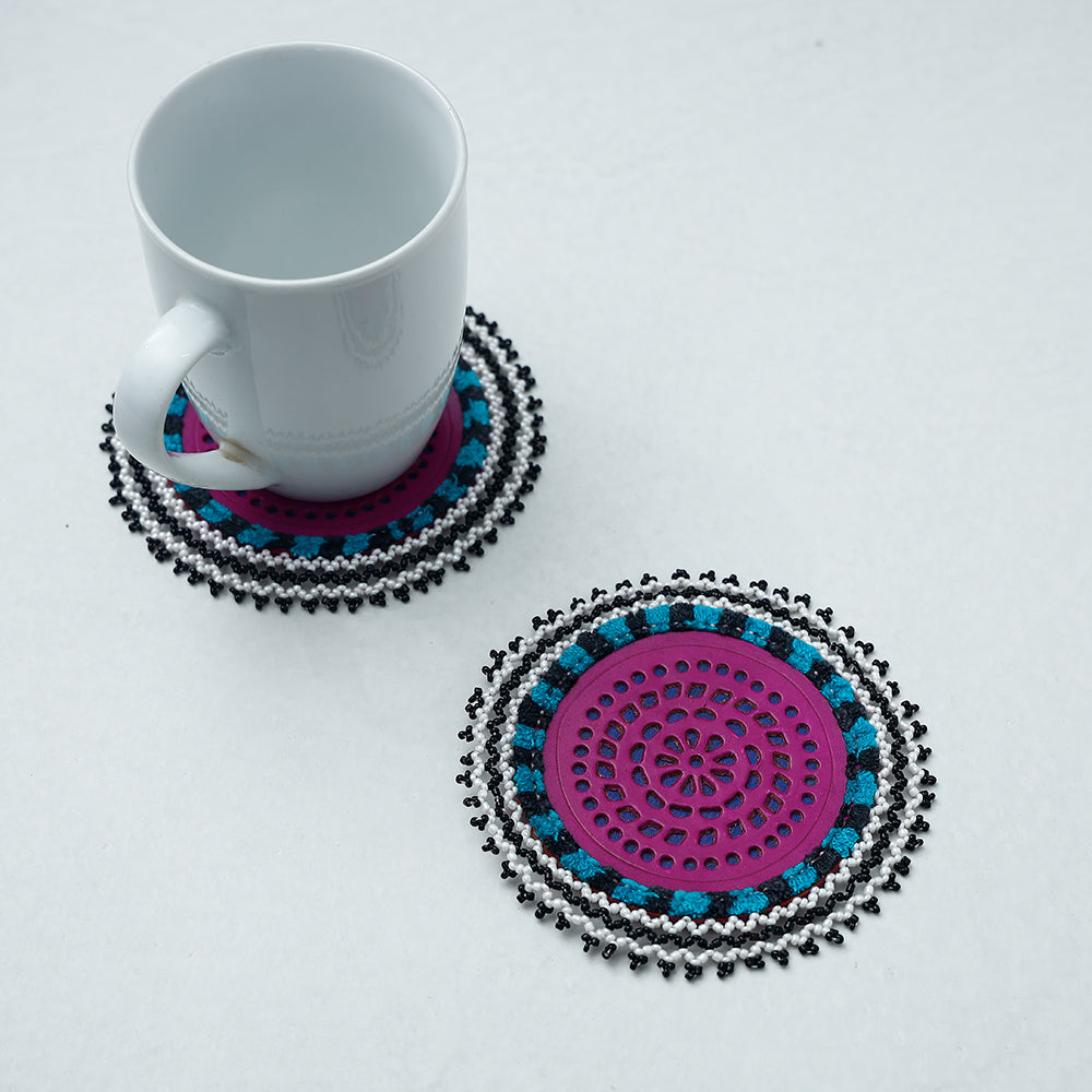 Handcrafted Kutch Leather Bead Work Coaster