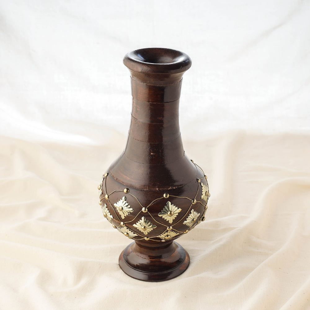 Handcrafted Mango Wooden and Brass Flower Pot Online at iTokri.com
