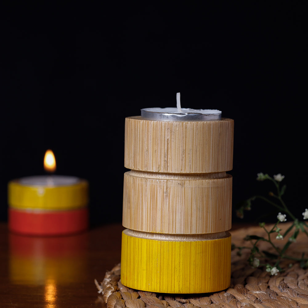 Handcrafted Natural Bamboo Tealight Candle Holder (Medium) Online at iTokri.com