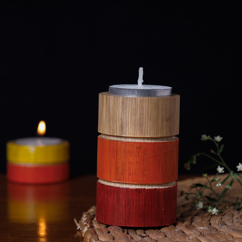 Handcrafted Natural Bamboo Tealight Candle Holder (Medium) Online at iTokri.com