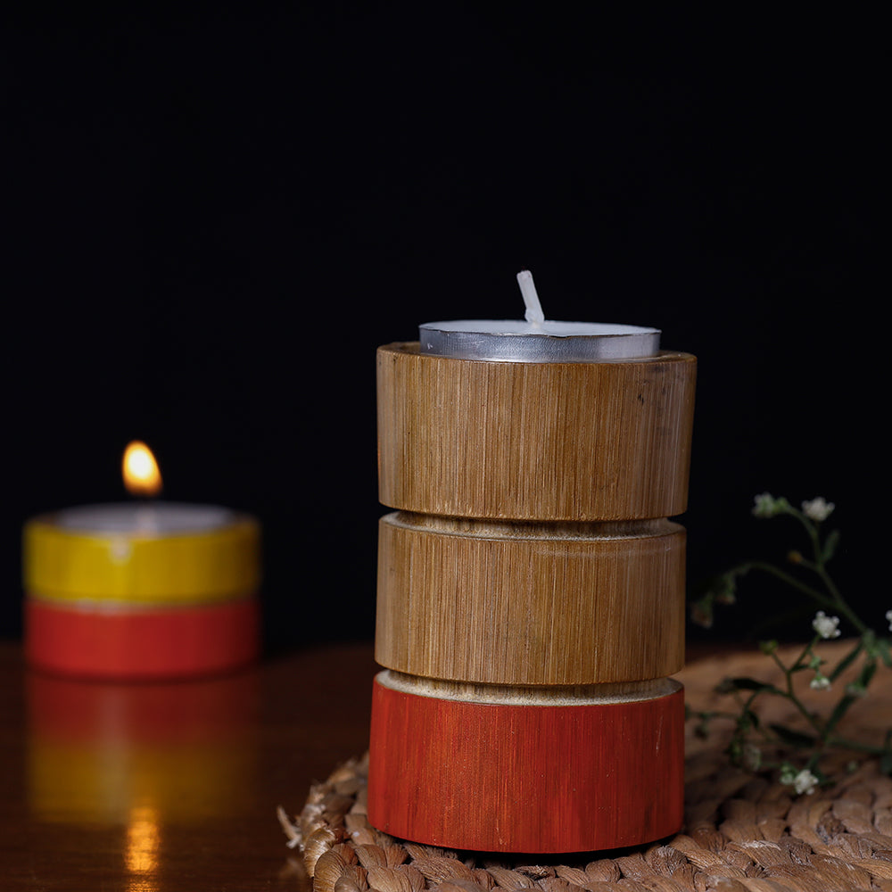 Handcrafted Natural Bamboo Tealight Candle Holder (Medium) Online at iTokri.com