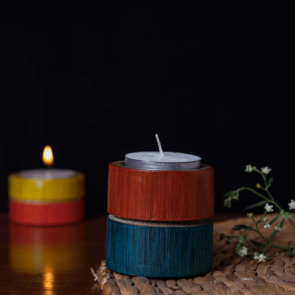 Handcrafted Natural Bamboo Tealight Candle Holder (Medium) Online at iTokri.com