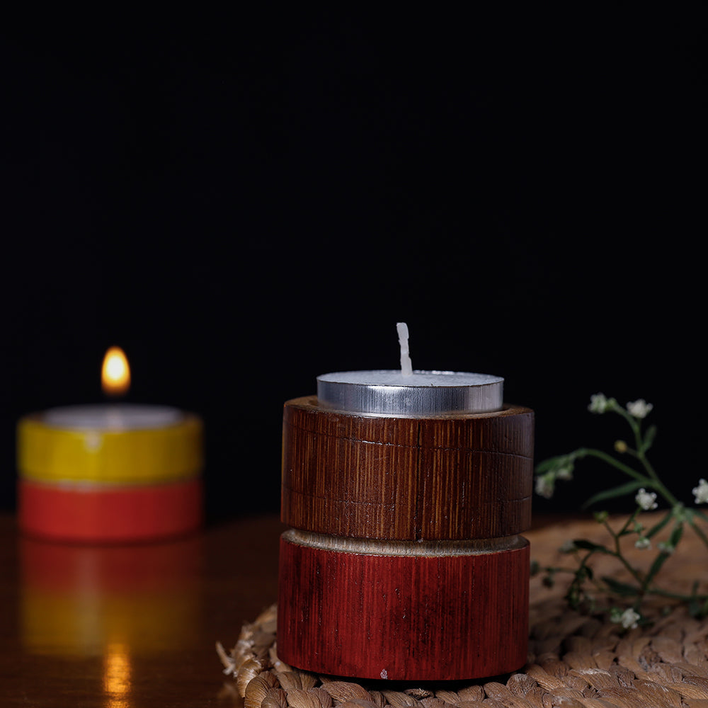 Handcrafted Natural Bamboo Tealight Candle Holder (Medium) Online at iTokri.com