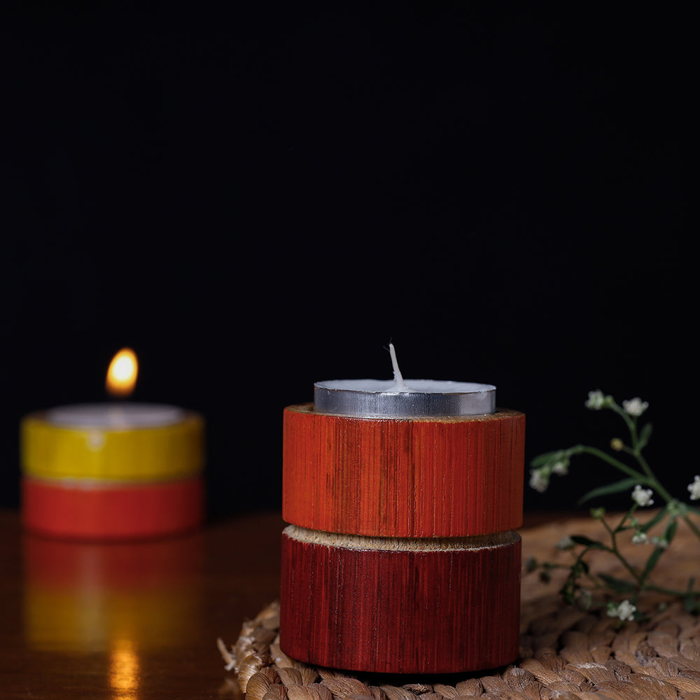 Handcrafted Natural Bamboo Tealight Candle Holder (Medium) Online at iTokri.com