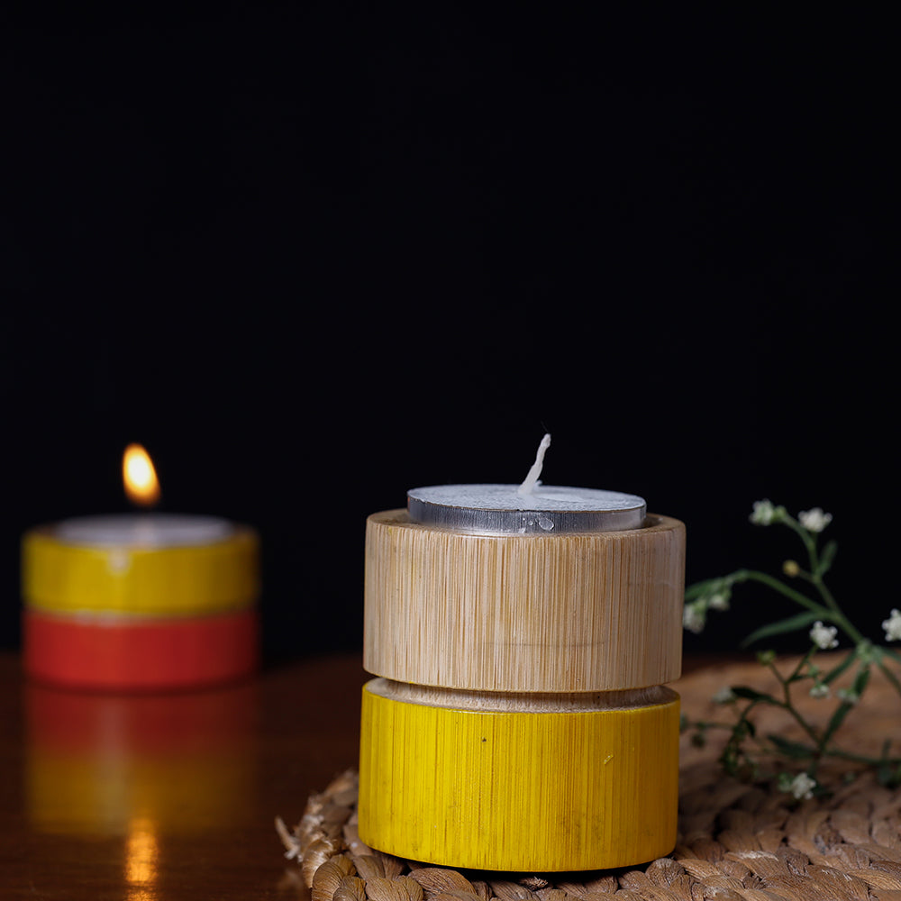Handcrafted Natural Bamboo Tealight Candle Holder (Medium) Online at iTokri.com