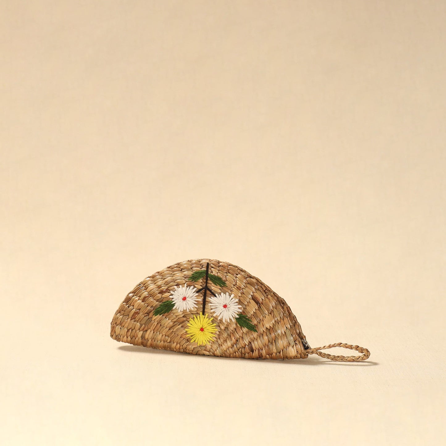 Handcrafted natural water hyacinth reed hand embroidered