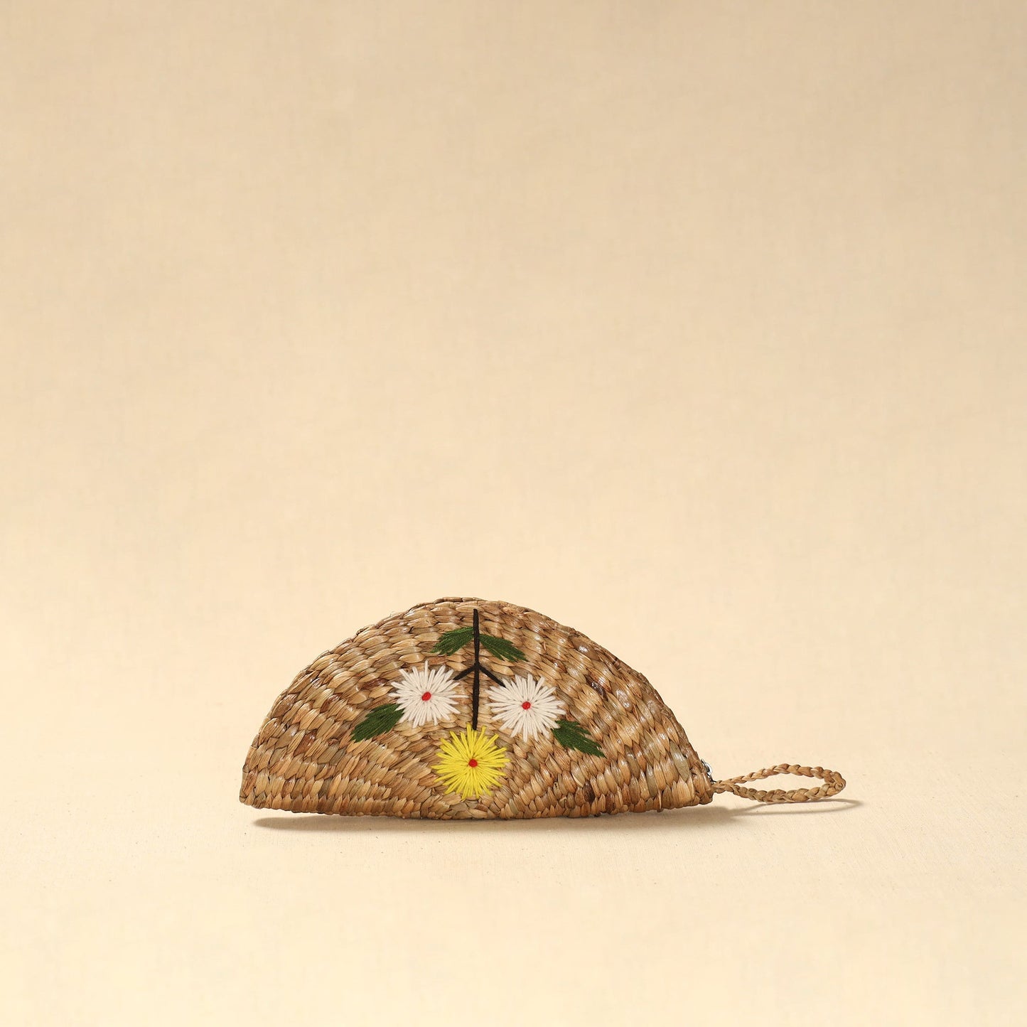 Handcrafted natural water hyacinth reed hand embroidered