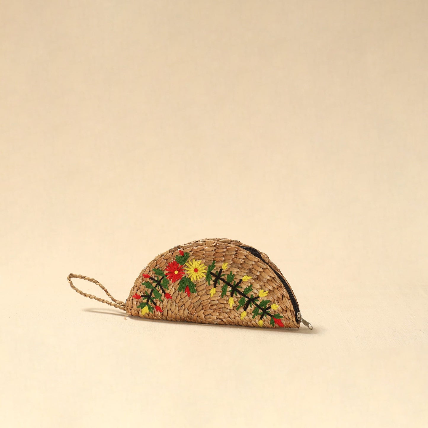 Handcrafted natural water hyacinth reed hand embroidered