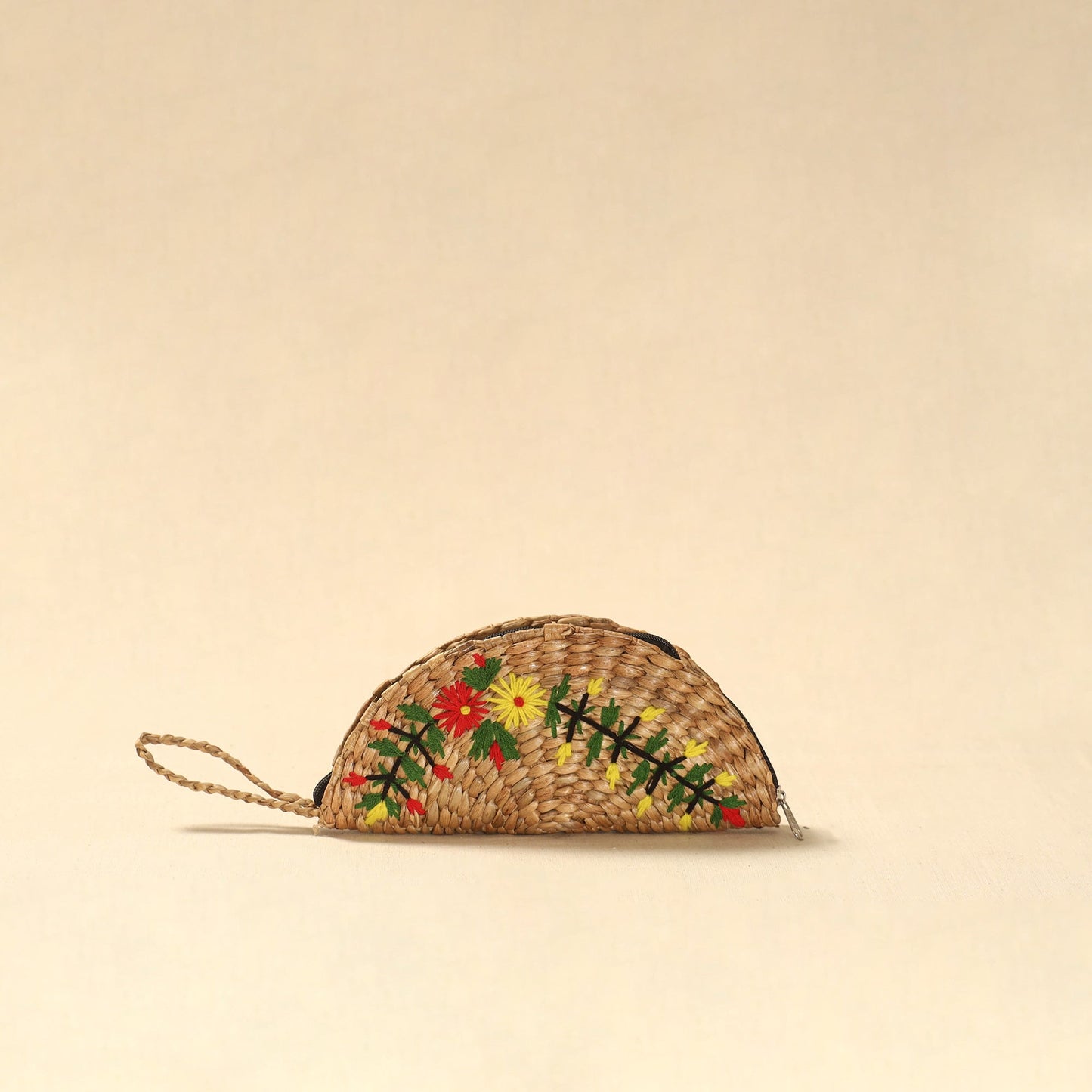 Handcrafted natural water hyacinth reed hand embroidered