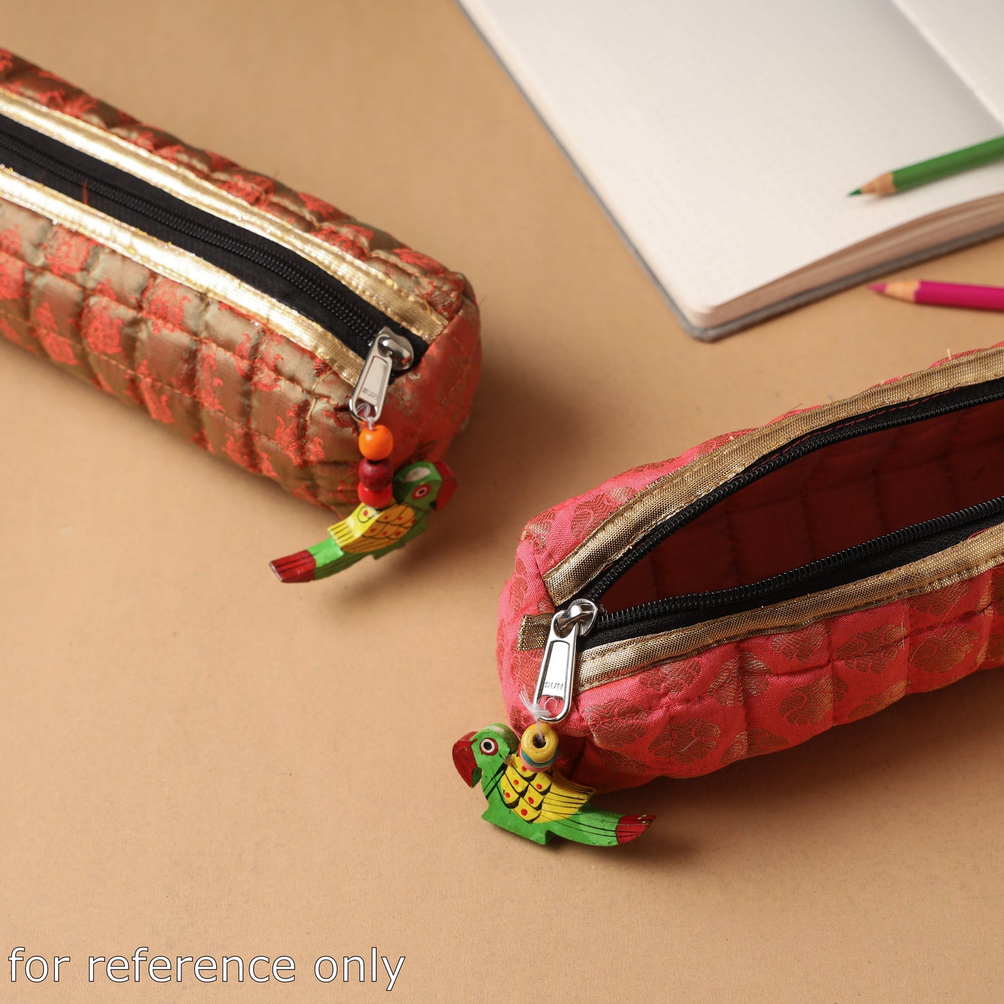Handcrafted Quilted Banarasi Pencil Pouch