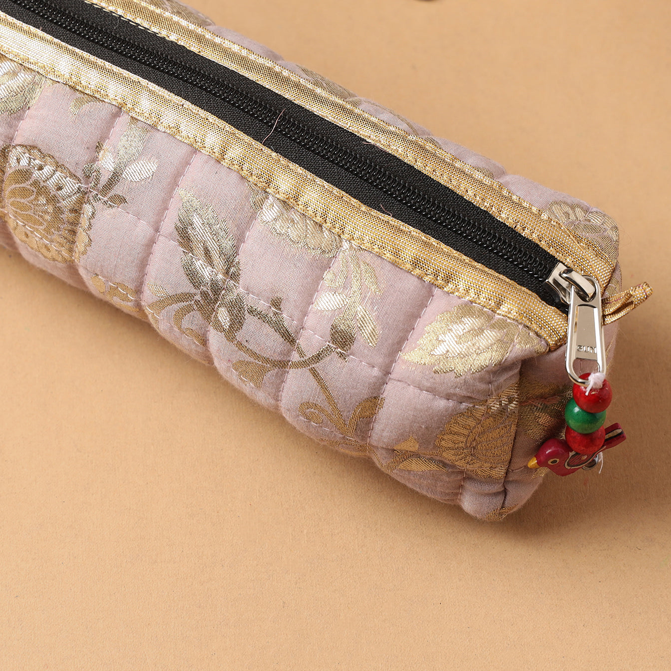 Handcrafted Quilted Banarasi Pencil Pouch