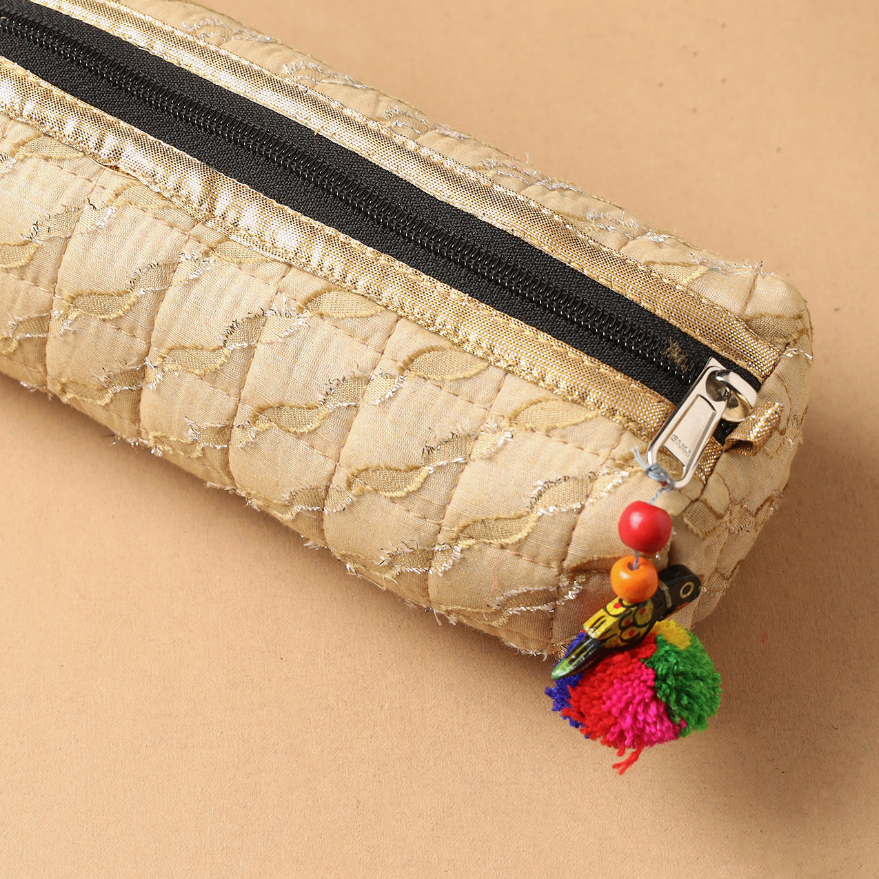 Handcrafted Quilted Banarasi Pencil Pouch