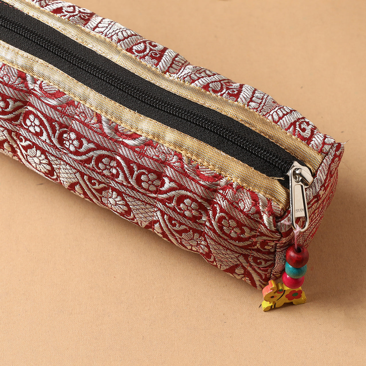 Handcrafted Quilted Banarasi Pencil Pouch