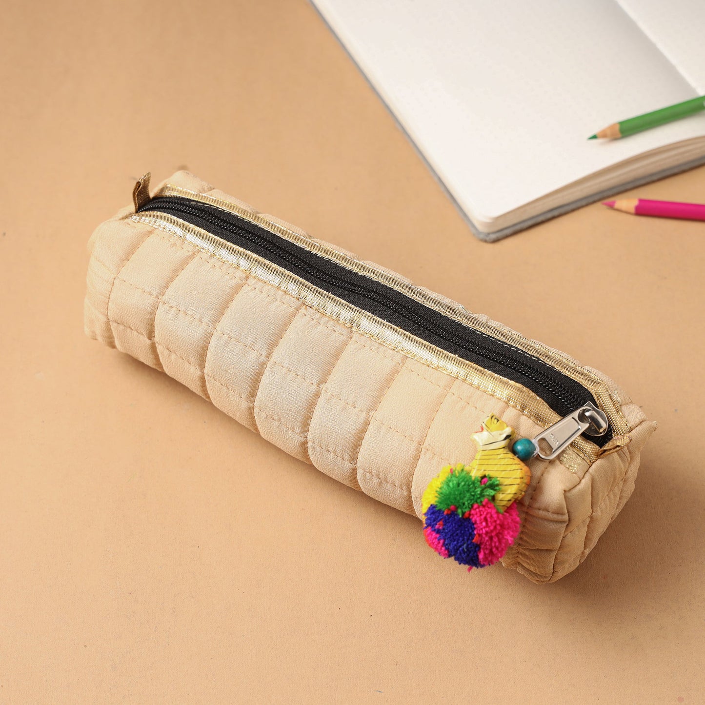 Handcrafted Quilted Banarasi Pencil Pouch