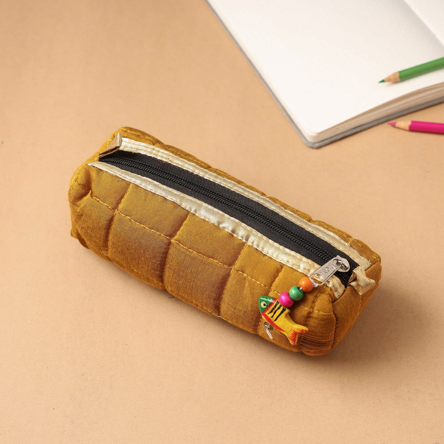 Handcrafted Quilted Banarasi Pencil Pouch