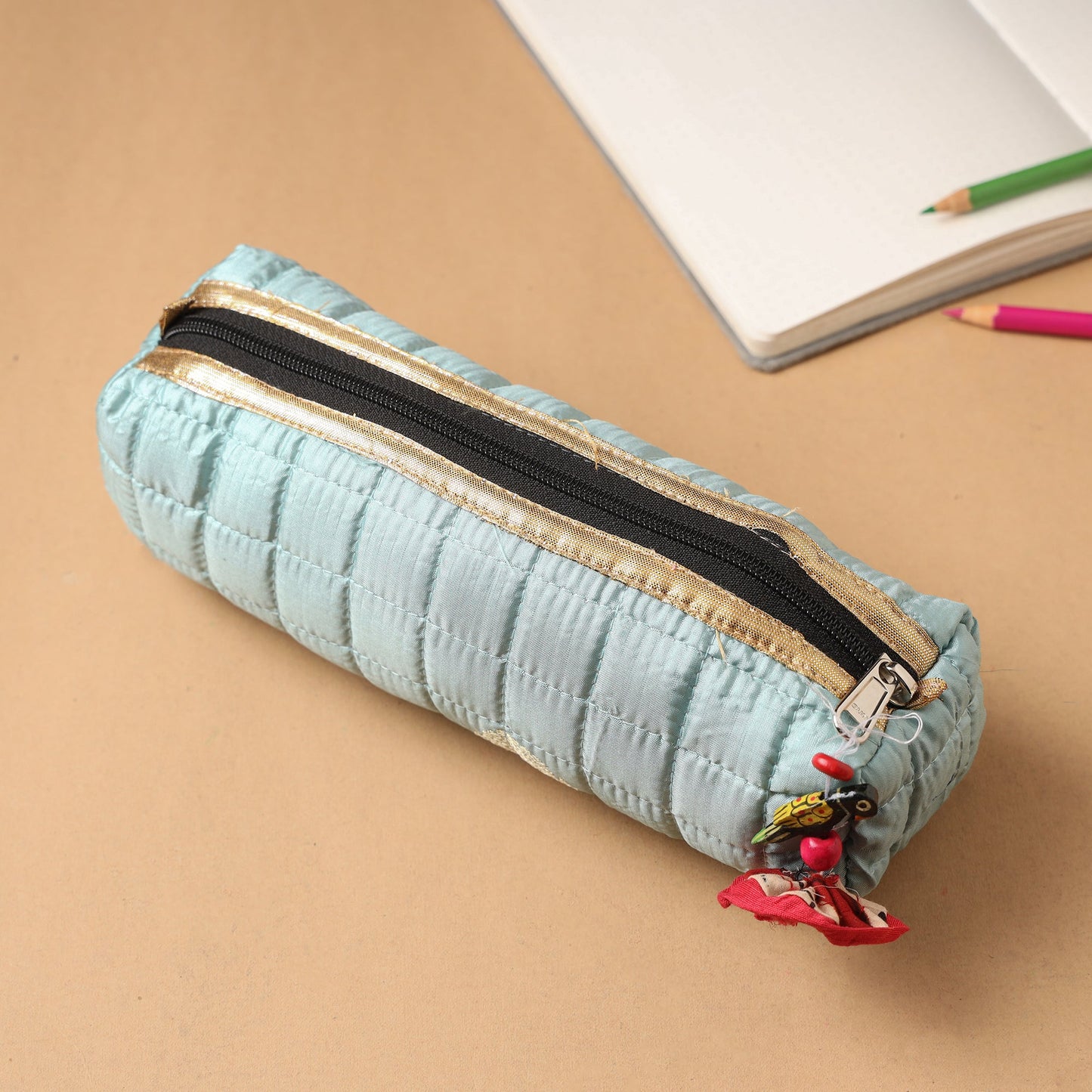 Handcrafted Quilted Banarasi Pencil Pouch