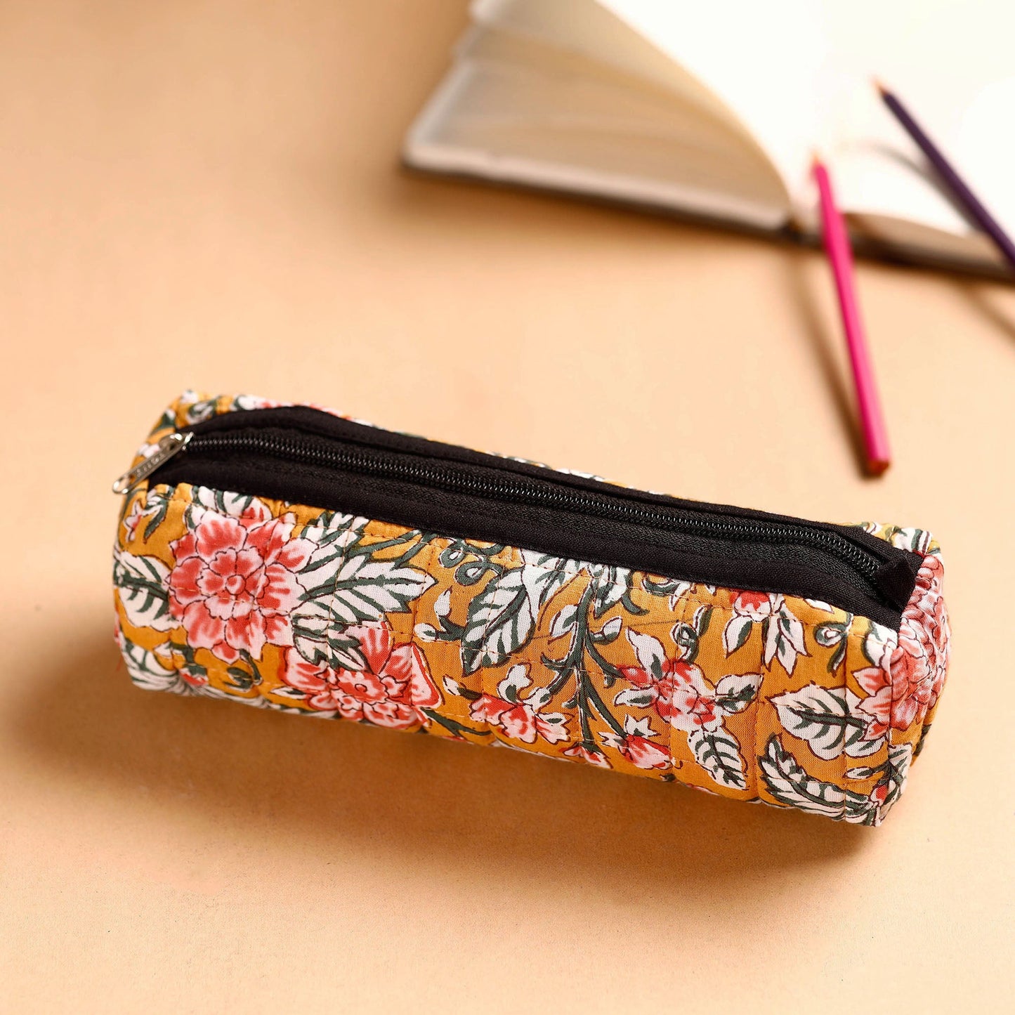 Handcrafted Quilted Sanganeri Multipurpose Pencil Pouch 01