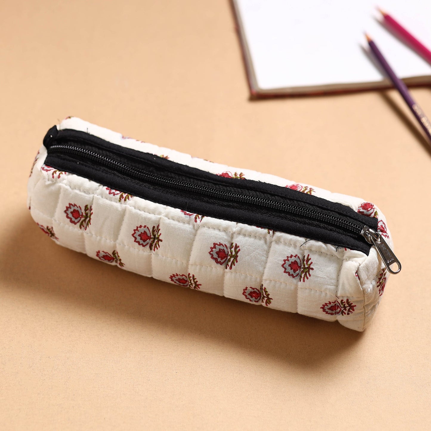 Handcrafted Quilted Sanganeri Multipurpose Pencil Pouch 01