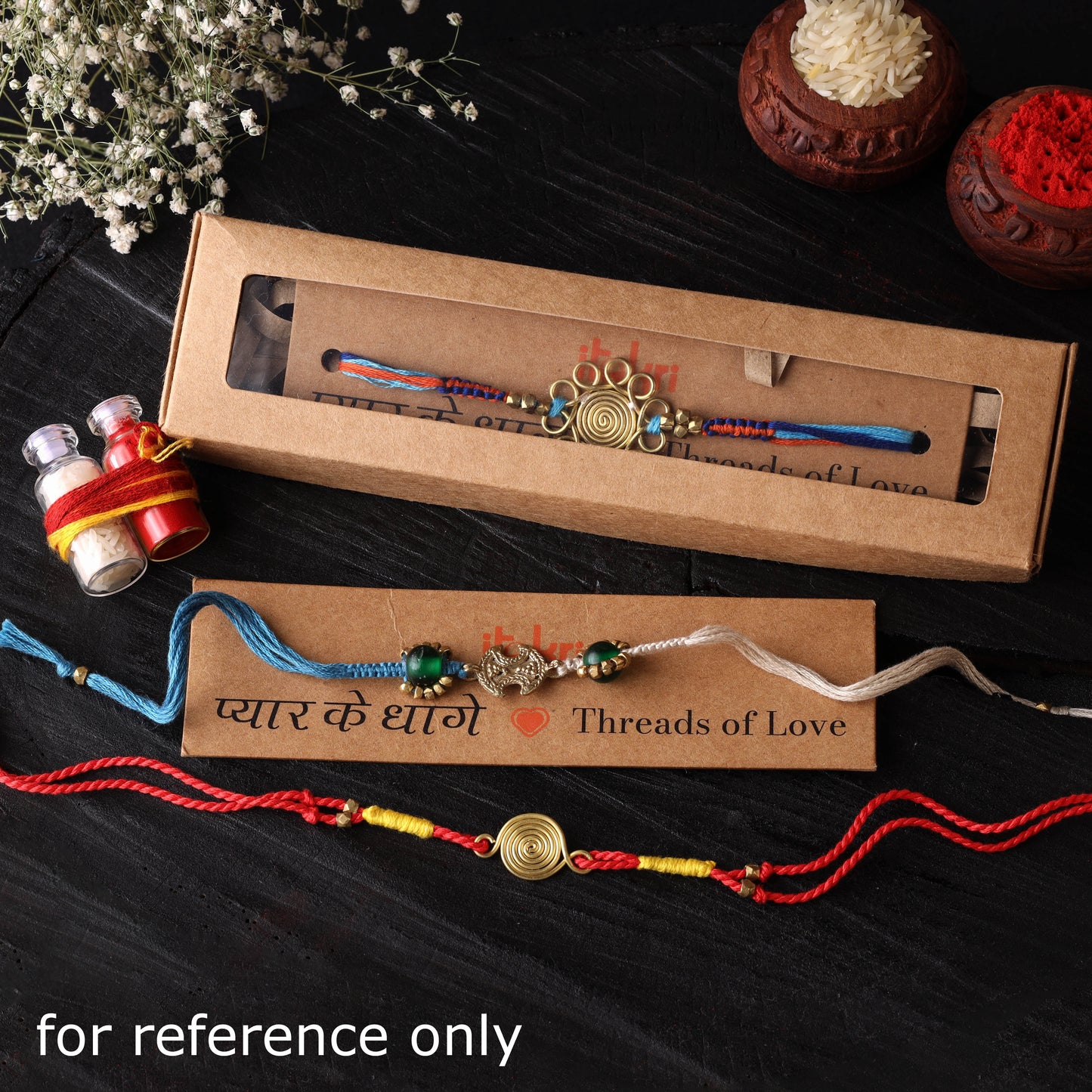 Handcrafted tribal dokra brass thread rakhi 02